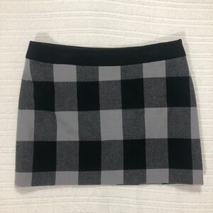 J. Crew Wool Mini Skirt Black Gray Plaid Checkered‎ Career Party Size 12